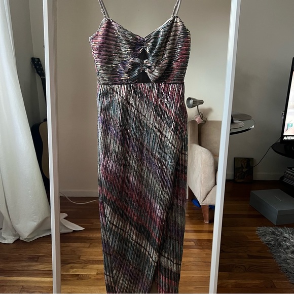 Saylor Lissandra Sequined Midi Dress Rainbow Double Cutout Spaghetti Strap XS C9 - Picture 7 of 11